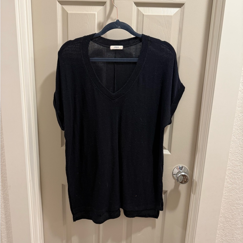 Black V-Neck Knit Top